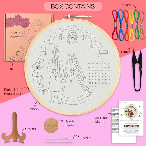 picknMAKE DIY Hand Embroidery Kit for Beginners & Adults | Wedding Calendar Kit with Printed Fabric, Frame, Threads & Tools | Unique Embroidery Kit for Gifts & Keepsake – All Supplies Included - Image 2