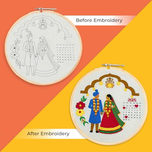 picknMAKE DIY Hand Embroidery Kit for Beginners & Adults | Wedding Calendar Kit with Printed Fabric, Frame, Threads & Tools | Unique Embroidery Kit for Gifts & Keepsake – All Supplies Included - Image 4