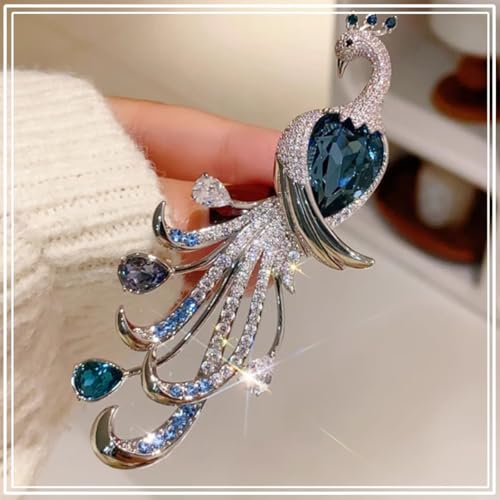 XFSAFDM Brooch Pin for Women, Elegant Blue Crystal Peacock Saree Pin, Safety Pin for Hijab Scarf and Dupatta, Brooch for Men, Fashion Accessory for Shirts and Dresses, Gift for Special Occasions - Image 3
