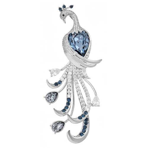 XFSAFDM Brooch Pin for Women, Elegant Blue Crystal Peacock Saree Pin, Safety Pin for Hijab Scarf and Dupatta, Brooch for Men, Fashion Accessory for Shirts and Dresses, Gift for Special Occasions - Image 1