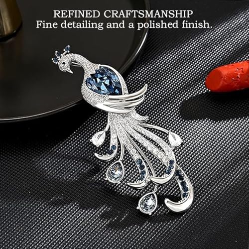 XFSAFDM Brooch Pin for Women, Elegant Blue Crystal Peacock Saree Pin, Safety Pin for Hijab Scarf and Dupatta, Brooch for Men, Fashion Accessory for Shirts and Dresses, Gift for Special Occasions - Image 4
