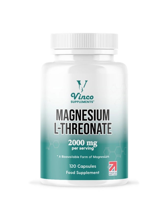 Vinco Supplements Magnesium L-Threonate Supplement ,Supports Brain Health and supports relaxation ,120 capsules - Made in The UK - Image 1
