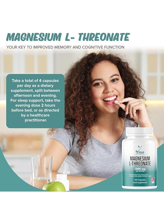 Vinco Supplements Magnesium L-Threonate Supplement ,Supports Brain Health and supports relaxation ,120 capsules - Made in The UK - Image 3