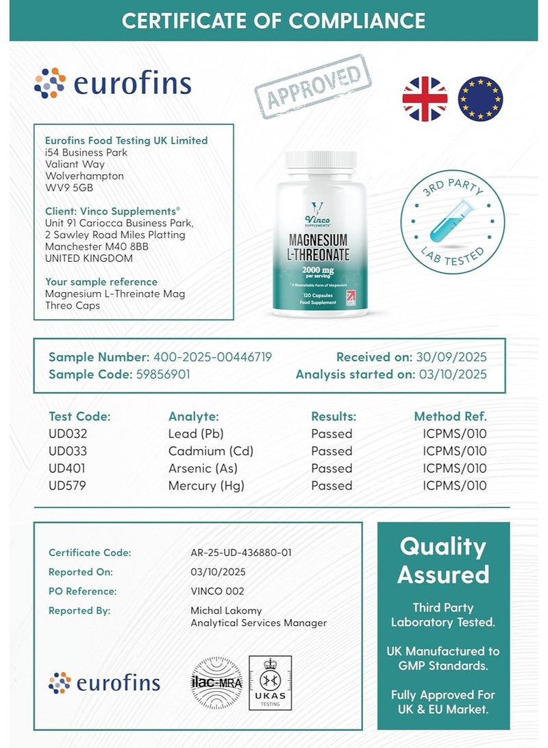 Vinco Supplements Magnesium L-Threonate Supplement ,Supports Brain Health and supports relaxation ,120 capsules - Made in The UK - Image 5