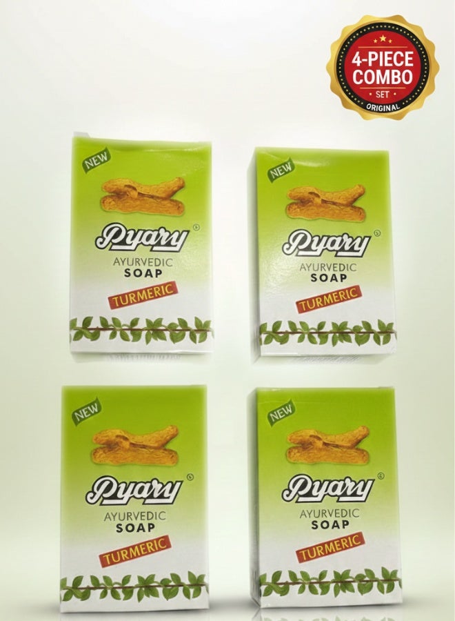 Pyary Ayurvedic Turmeric Soap Bars Pack 4 Bars 75 g Each Natural Herbal Skin Care Cleansing Brightening Bath Soap - Image 1