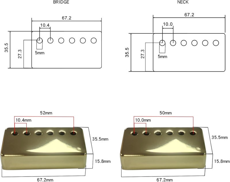OVSAL 2pcs Brass Humbucker Guitar Pickup Covers, 50mm/52mm Neck Bridge Pickup Covers, Electric Guitar Pickup Covers for Les Paul Electric Guitar Budget friendly sizing alternatives - Image 5