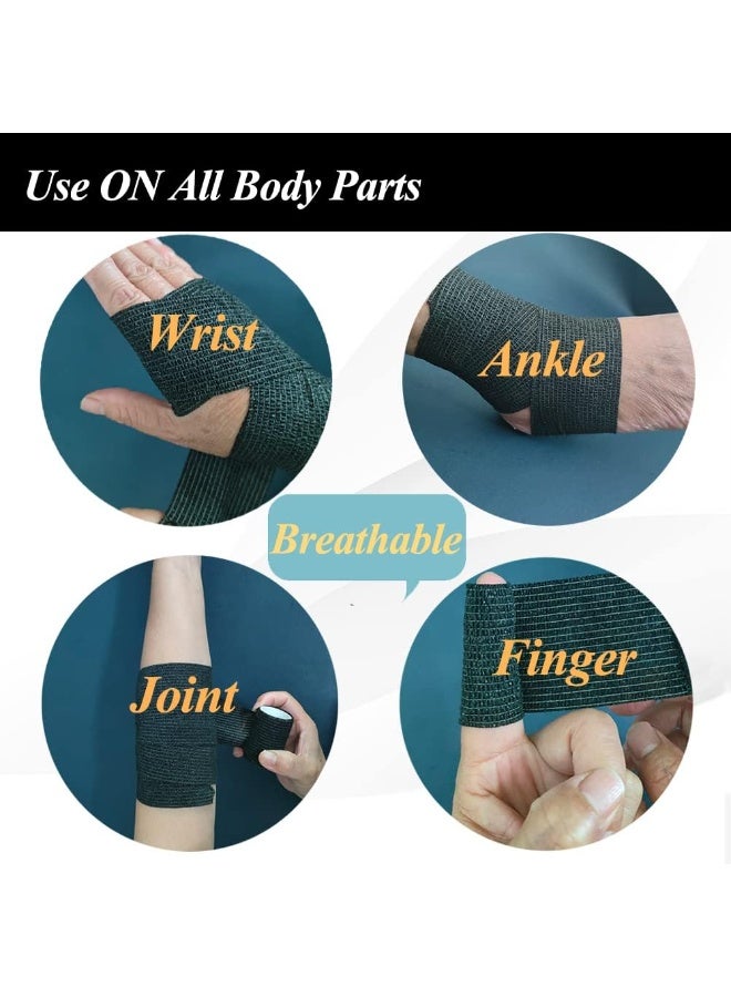 Cuken 12 Pack 2 Inch x 5 Yards Black Self Adhesive Bandage Breathable Cohesive Bandage Wrap Rolls Elastic Self-Adherent Tape for Stretch Athletic, Sports, Wrist, Ankle, Black - Image 4