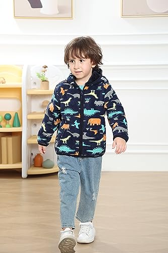 Feidoog Toddler Polar Fleece Jacket Hooded Baby Boys Girls Autumn Winter Long Sleeve Thick Warm Outerwear,Dark Blue,2-3T - Image 2