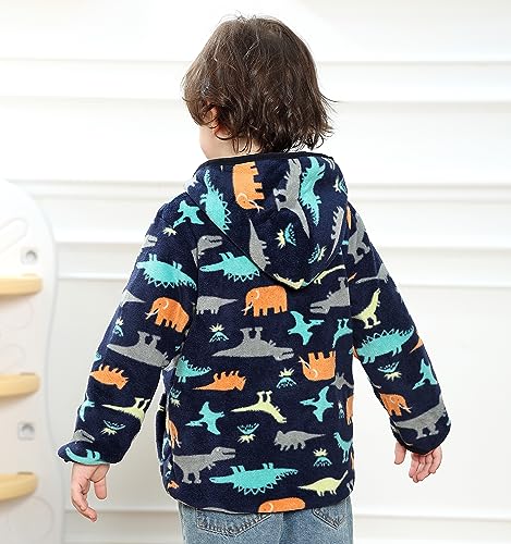 Feidoog Toddler Polar Fleece Jacket Hooded Baby Boys Girls Autumn Winter Long Sleeve Thick Warm Outerwear,Dark Blue,2-3T - Image 5
