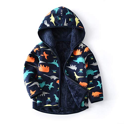 Feidoog Toddler Polar Fleece Jacket Hooded Baby Boys Girls Autumn Winter Long Sleeve Thick Warm Outerwear,Dark Blue,2-3T - Image 1