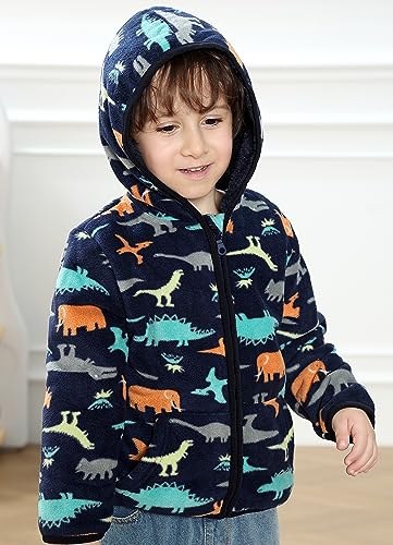 Feidoog Toddler Polar Fleece Jacket Hooded Baby Boys Girls Autumn Winter Long Sleeve Thick Warm Outerwear,Dark Blue,2-3T - Image 3