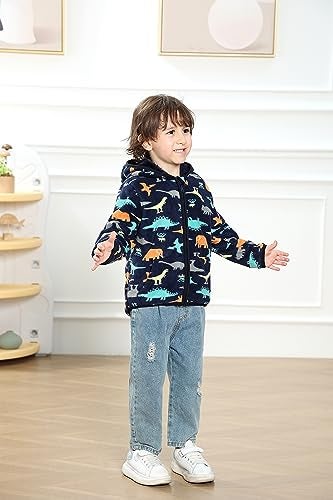 Feidoog Toddler Polar Fleece Jacket Hooded Baby Boys Girls Autumn Winter Long Sleeve Thick Warm Outerwear,Dark Blue,2-3T - Image 4