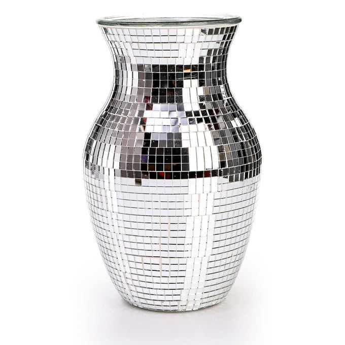 DISCO VASE SILVER MOSAIC MIRROR VASE FOR CENTERPIECE HANDMADE GLASS BUD VASE FOR WEDDING FLOWER ARRANGEME LIVING ROOM KITCHEN HOME DECOR