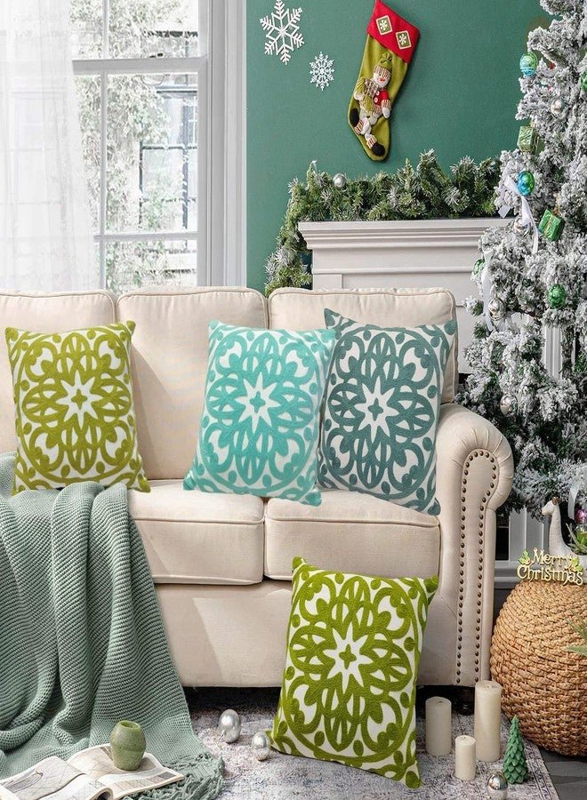 Alysheer Embroidered Decorative Throw Pillow Covers 18"x18" Set of 2 Pieces, Boho Mandala Classic Chic Pattern, Durable 100% Cotton Canvas Cushion Cases for Sofa Couch Living Room(Dusty Aqua Blue) - Image 5