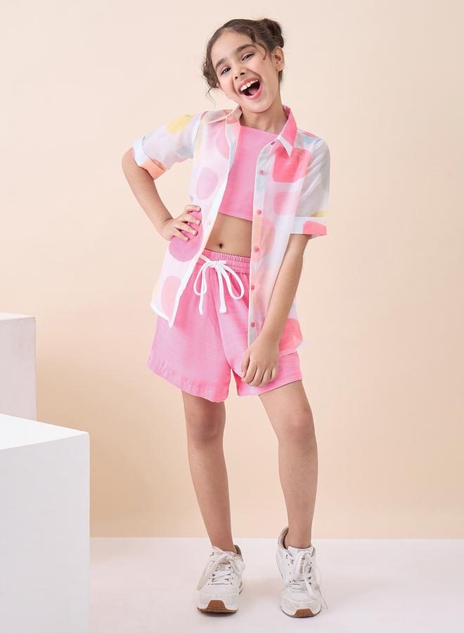 Stylo Bug Girls Pink Polka Dot Shirt And Shorts Set - Image 1