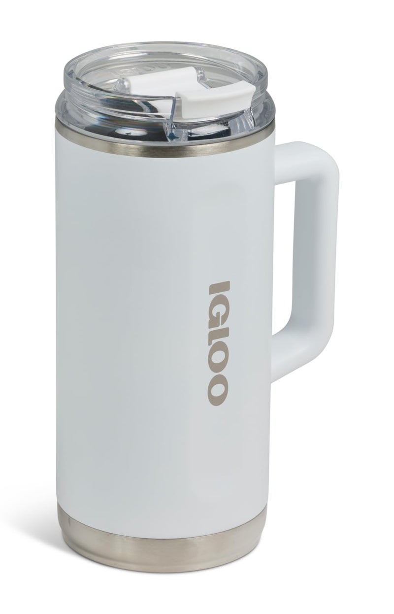 Igloo, 36 oz Tumbler with Handle, Reusable Travel Mug, Stainless Steel Insulated Hydration Cup for Hot & Cold Beverages, White - Image 1