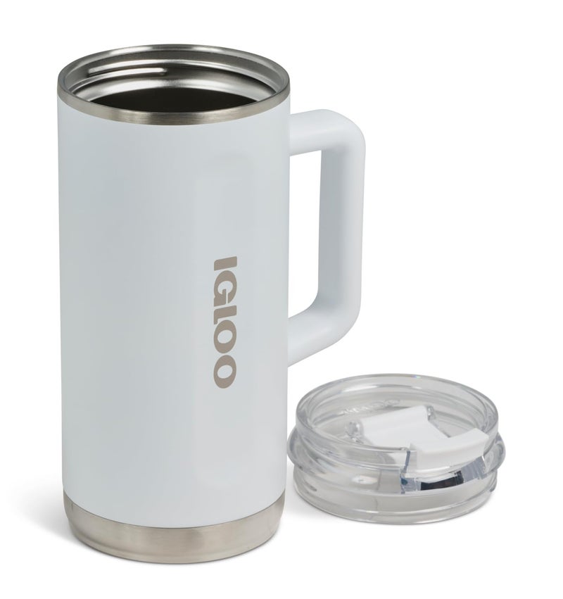 Igloo, 36 oz Tumbler with Handle, Reusable Travel Mug, Stainless Steel Insulated Hydration Cup for Hot & Cold Beverages, White - Image 4