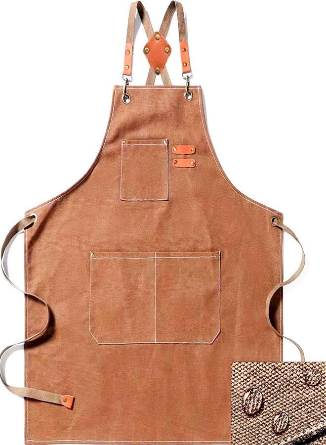 Ofrdncy Chef Aprons for Men Women with Large Pockets, Cotton Canvas Cross Back Heavy Duty Adjustable Work Apron - Image 1