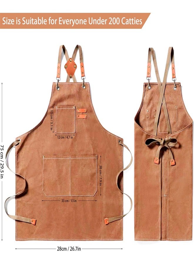 Ofrdncy Chef Aprons for Men Women with Large Pockets, Cotton Canvas Cross Back Heavy Duty Adjustable Work Apron - Image 2
