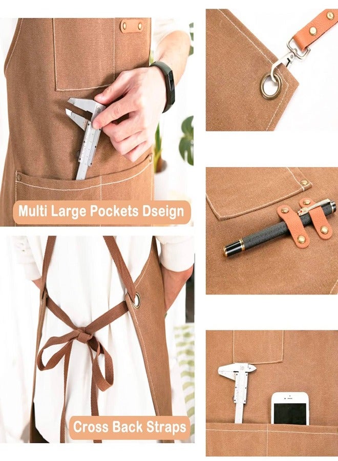 Ofrdncy Chef Aprons for Men Women with Large Pockets, Cotton Canvas Cross Back Heavy Duty Adjustable Work Apron - Image 5