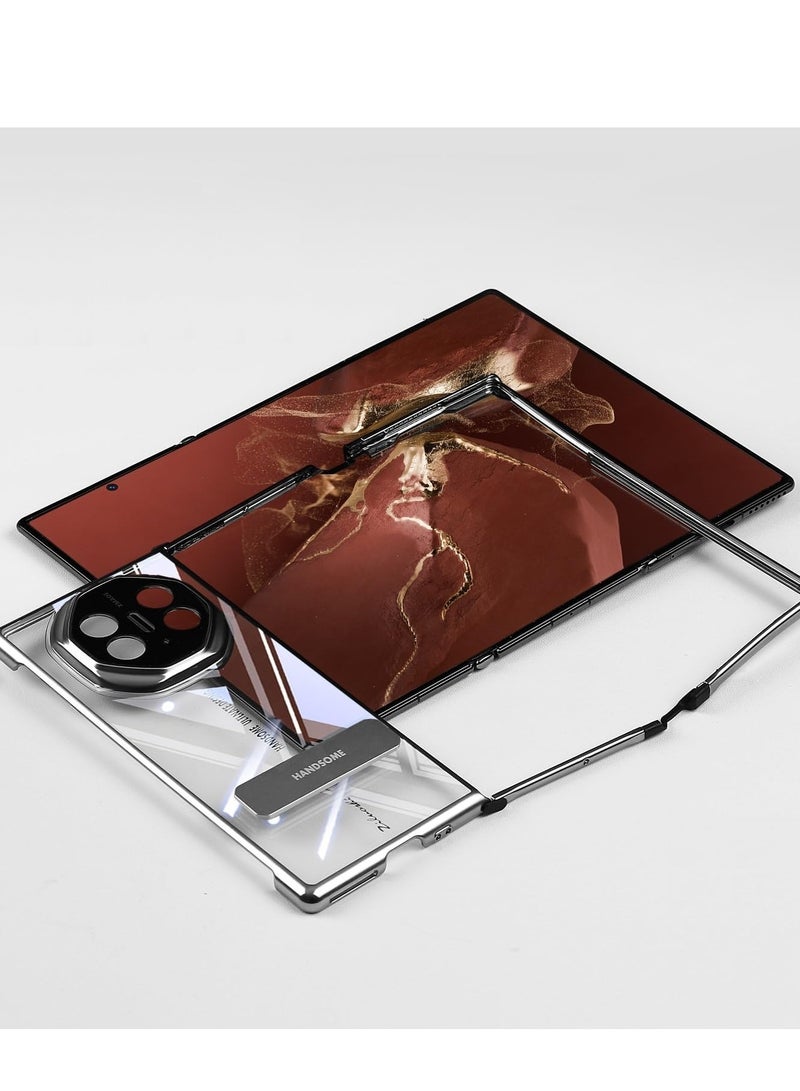 Case for Huawei Mate XT Ultimate 2024, Ultra-Thin Transparent Electroplated Frame Case with Rotating Bracket, All-Inclusive Camera Protection Shockproof Cover