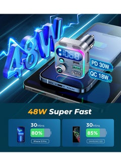JOYROOM Bluetooth 5.3 Fm Transmitter For Car Joyroom Wireless Radio Adapter Stronger Dual Mics & Bass Boost Pd30W & Qc3.0 Bluetooth Car Adapter Clear Hands Free Calling Aux Output & U Disk  - Image 3