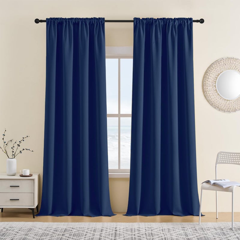 CUCRAF Blackout Curtains 84 inches Long for Living RoomNavy Blue Room Darkening Window Curtain Panels Rod Pocket Thermal Insulated Solid Drapes for Bedroom 52x84 inch Set of 2 Panels