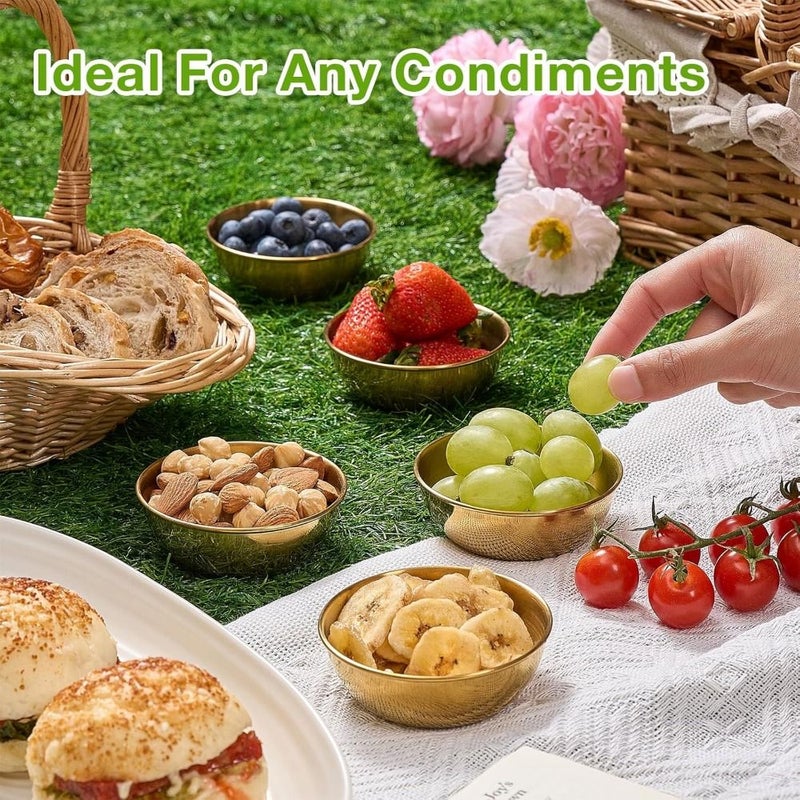 5 Pcs Stainless Steel Golden Sauce Bowl And Dinner Plate Set Mini Individual Dip Bowls Seasoning Dish For Soy Sauce Sushi Condiment Appetizer Serving Kitchen Bbq Party Picnic Wedding - Image 5