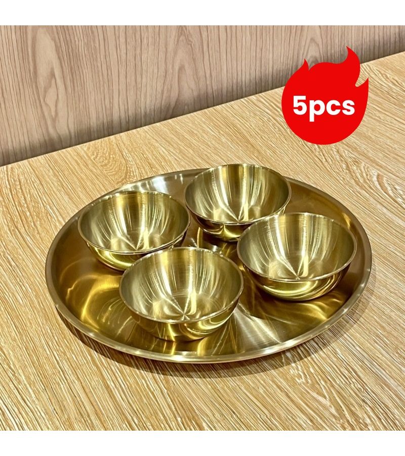 5 Pcs Stainless Steel Golden Sauce Bowl And Dinner Plate Set Mini Individual Dip Bowls Seasoning Dish For Soy Sauce Sushi Condiment Appetizer Serving Kitchen Bbq Party Picnic Wedding - Image 1