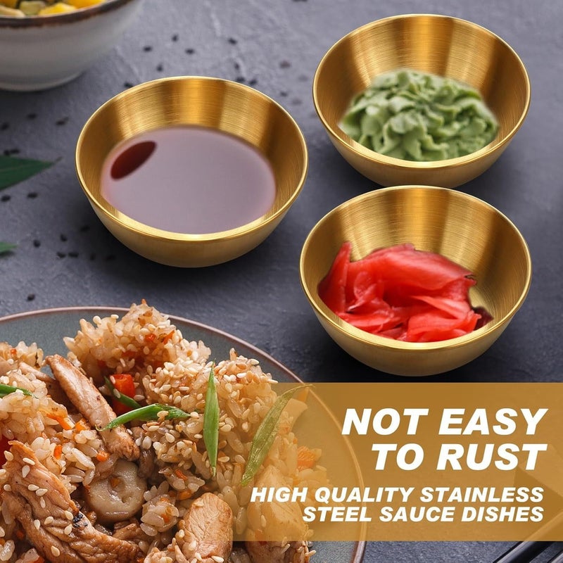 5 Pcs Stainless Steel Golden Sauce Bowl And Dinner Plate Set Mini Individual Dip Bowls Seasoning Dish For Soy Sauce Sushi Condiment Appetizer Serving Kitchen Bbq Party Picnic Wedding - Image 3