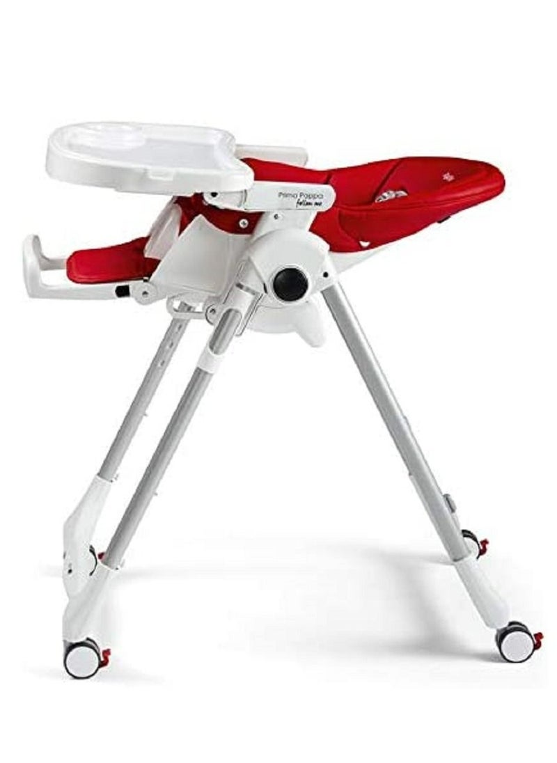 Peg Perego - Prima Pappa Follow Me Fragola Compact Folding Highchair For Babies And Toddlers With Comfort Reclining 5 Point Harness Wheels For Easy Movementsuitable From 0 - 36 Months - Red - Image 1