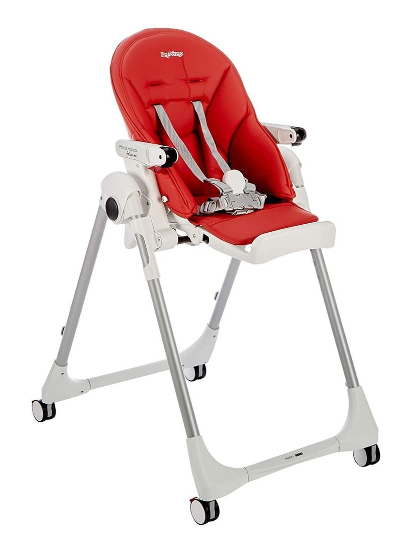Peg Perego Prima Pappa Follow Me Fragola Compact Folding Highchair For Babies And Toddlers With Comfort Reclining 5 Point Harness Wheels For Easy Movementsuitable From 0 - 36 Months - Red  - Image 3
