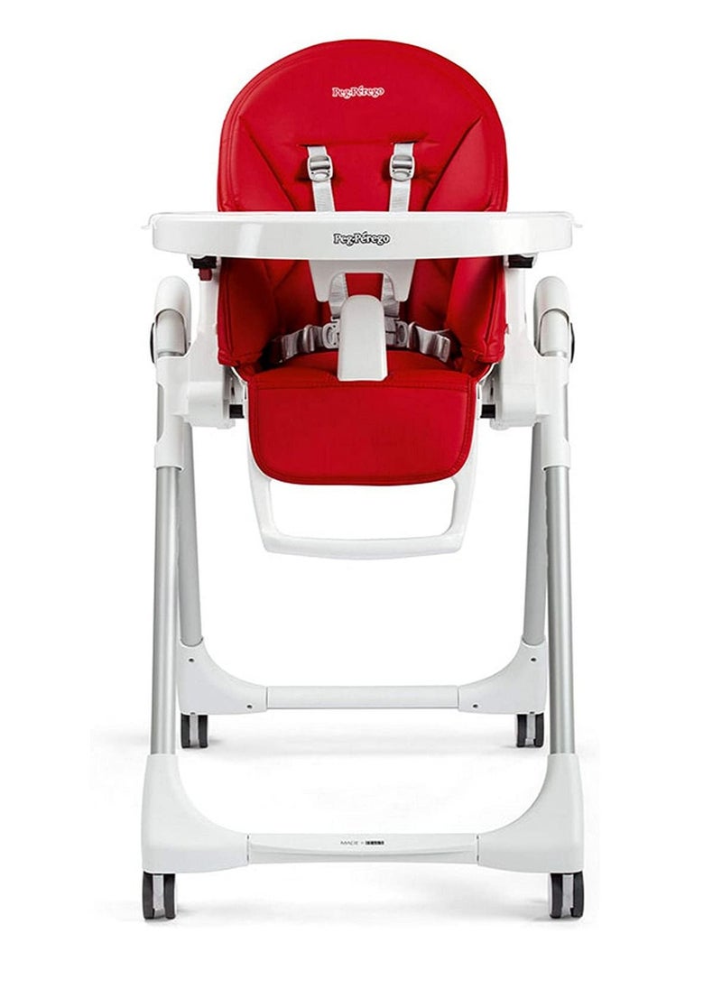 Peg Perego Prima Pappa Follow Me Fragola Compact Folding Highchair For Babies And Toddlers With Comfort Reclining 5 Point Harness Wheels For Easy Movementsuitable From 0 - 36 Months - Red  - Image 5
