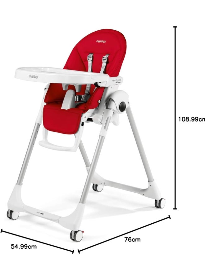 Peg Perego - Prima Pappa Follow Me Fragola Compact Folding Highchair For Babies And Toddlers With Comfort Reclining 5 Point Harness Wheels For Easy Movementsuitable From 0 - 36 Months - Red - Image 1