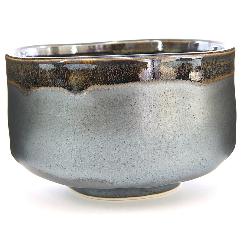 Mino Ware Japanese Handcrafted Matcha Tea Bowl Black Matcha Tea Cup Ceremony Authentic Pottery Silver Chawan