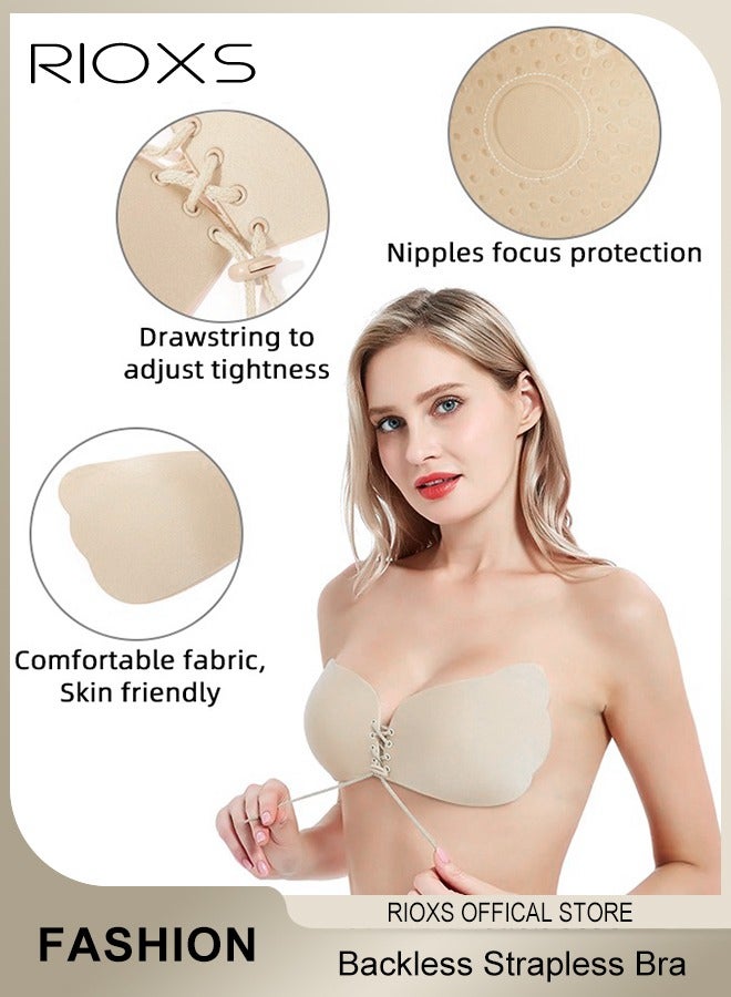 ريوكس حمالة صدر نسائية غير مرئية، حمالة صدر عميقة على شكل V لاصقة بلا حمالة بلا حمالة، حمالة صدر مريحة/رفع/خلف بلا حمالة الصدر قابلة لإعادة الاستخدام، حمالة صدر للسيدات Breathable Strapless حمالة الصدر - Image 2
