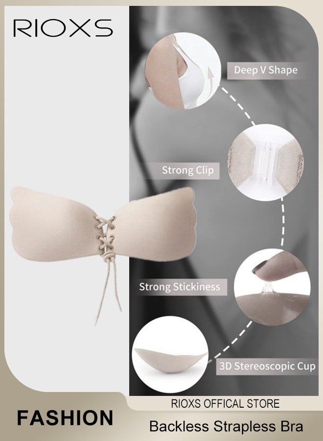 ريوكس حمالة صدر نسائية غير مرئية، حمالة صدر عميقة على شكل V لاصقة بلا حمالة بلا حمالة، حمالة صدر مريحة/رفع/خلف بلا حمالة الصدر قابلة لإعادة الاستخدام، حمالة صدر للسيدات Breathable Strapless حمالة الصدر - Image 5