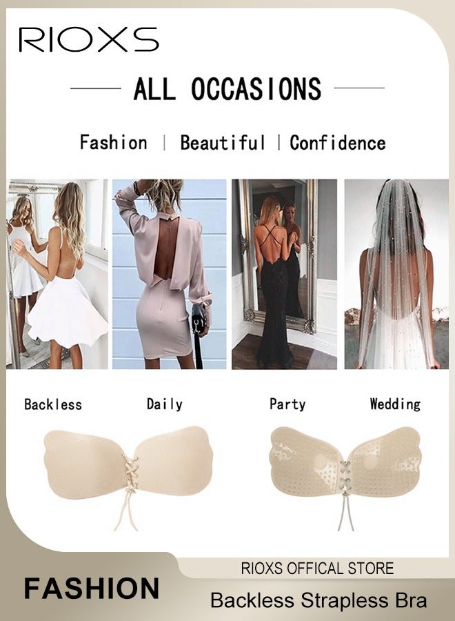 ريوكس حمالة صدر نسائية غير مرئية، حمالة صدر عميقة على شكل V لاصقة بلا حمالة بلا حمالة، حمالة صدر مريحة/رفع/خلف بلا حمالة الصدر قابلة لإعادة الاستخدام، حمالة صدر للسيدات Breathable Strapless حمالة الصدر - Image 4