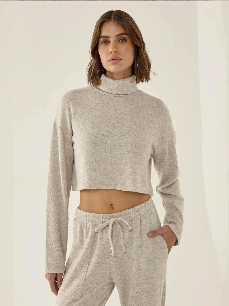 HICCUP Textured Turtleneck Crop Sweater