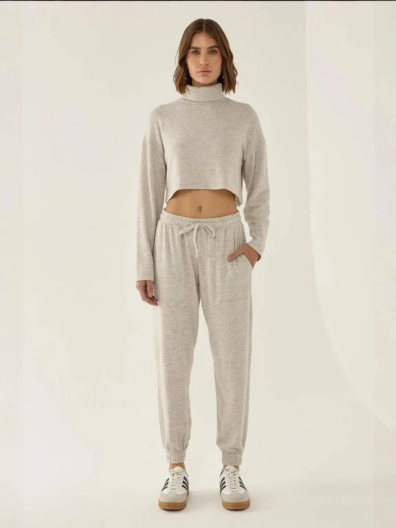 HICCUP Textured Turtleneck Crop Sweater