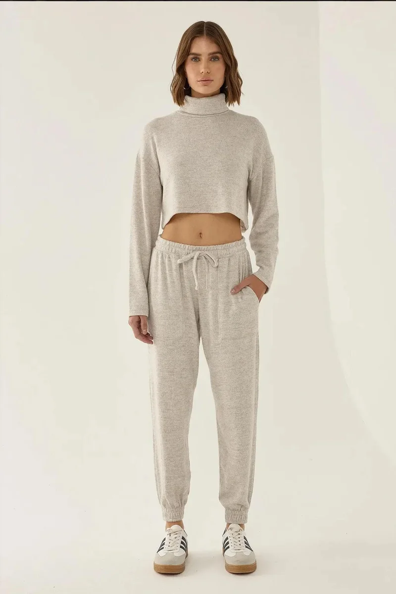 Hiccup Natural Textured Turtleneck Crop Sweater for Women | Best Price UAE
