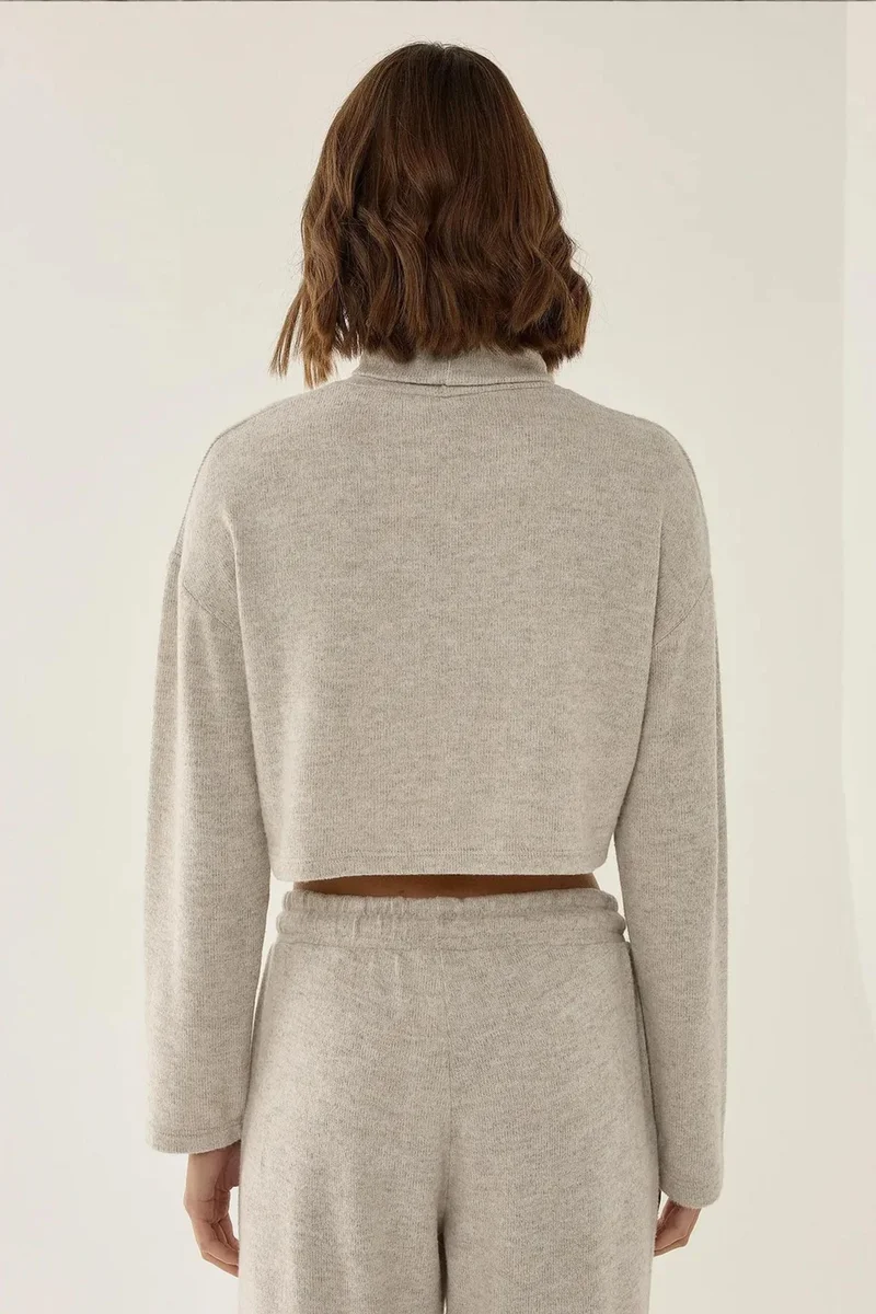 Hiccup Natural Textured Turtleneck Crop Sweater for Women | Best Price UAE