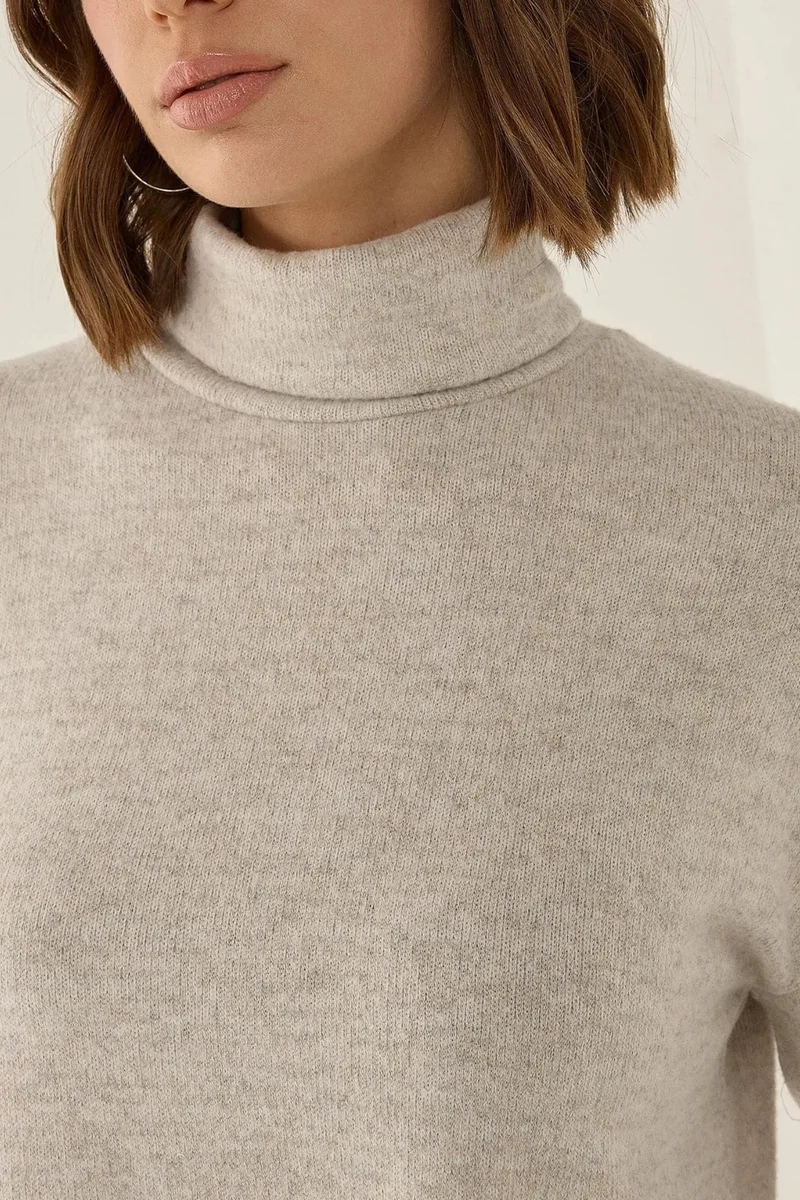 Hiccup Natural Textured Turtleneck Crop Sweater for Women | Best Price UAE