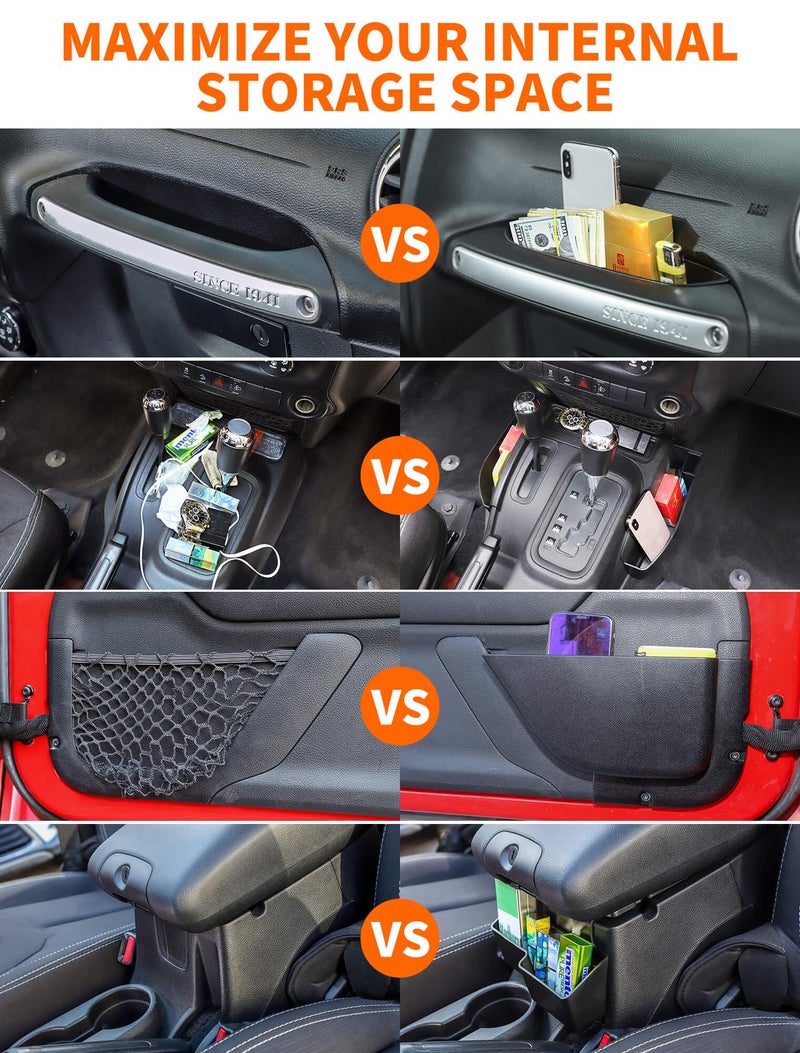 Savadicar 4 Pack Center Console Organizer, Interior Storage Accessories for 2011-2018 Jeep Wrangler JK JKU, Maximize in-car Space with ABS Storage Kits, Black - Image 2