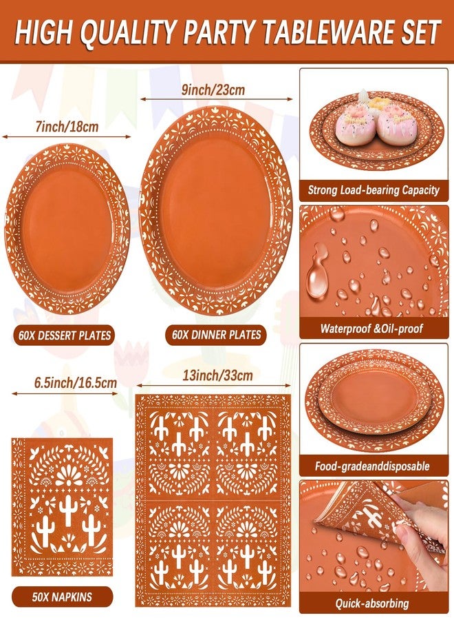Dhnvcud 180Pcs Cielito Lindo Party Decoration,Platos De Barro Mexicanos Fiesta Paper Plates and Napkins Set for Mexican Theme Party Supplies,Servrs 60 Guests - Image 2