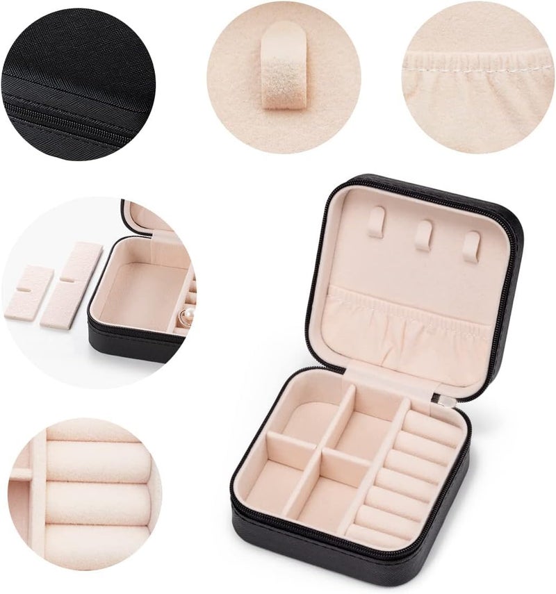 Jig-Tik Faux Leather Mini Jewelry Travel Case,Small Travel Jewelry Organizer,Portable Jewelry Box Travel Mini Storage Organizer Portable (1, JKE1-JewelryBlack) - Image 5