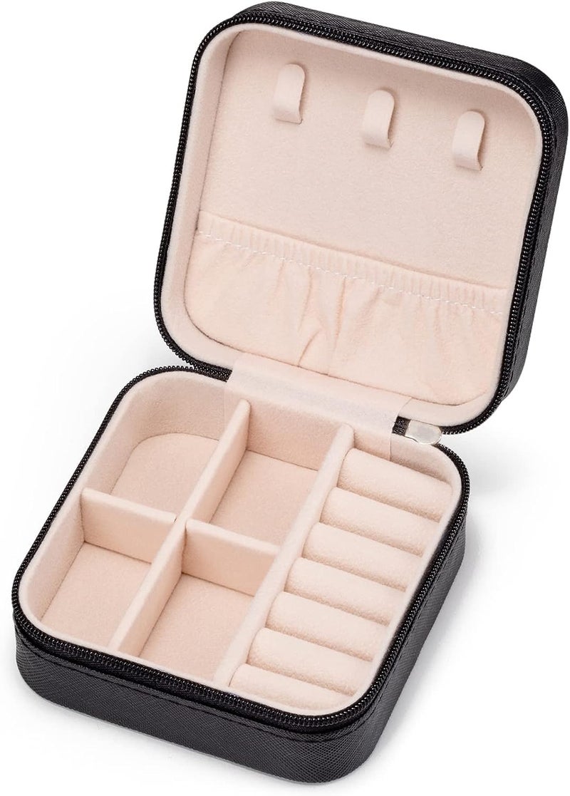 Jig-Tik Faux Leather Mini Jewelry Travel Case,Small Travel Jewelry Organizer,Portable Jewelry Box Travel Mini Storage Organizer Portable (1, JKE1-JewelryBlack) - Image 2