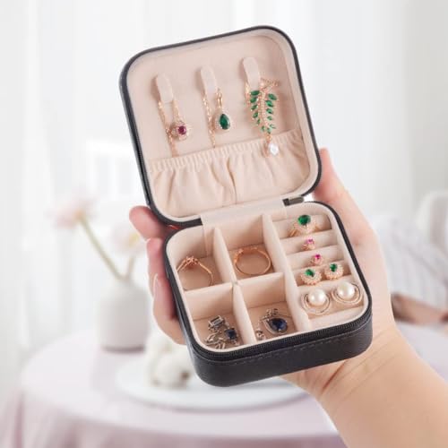 Jig-Tik Faux Leather Mini Jewelry Travel Case,Small Travel Jewelry Organizer,Portable Jewelry Box Travel Mini Storage Organizer Portable (1, JKE1-JewelryBlack) - Image 3