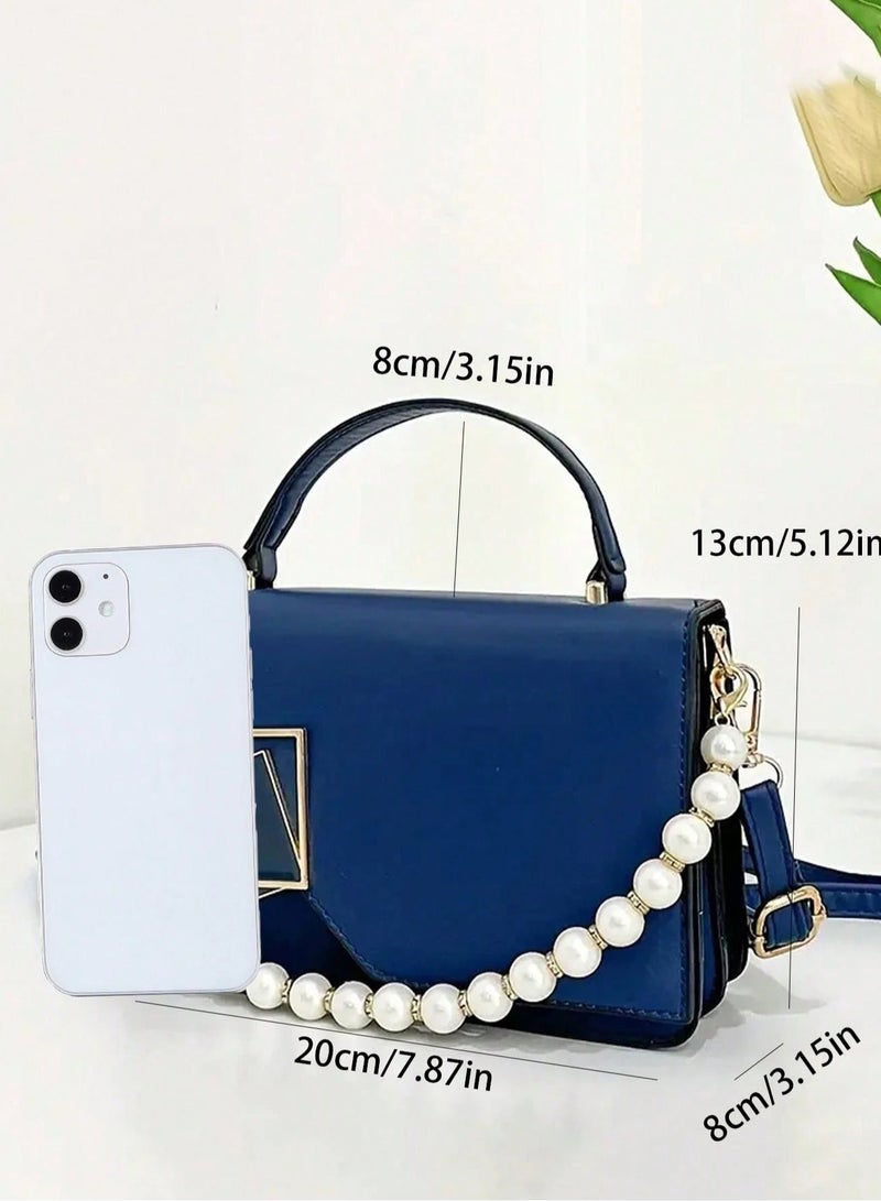 ارواق حقيبة يد مربعة أنيقة مزينة بزخارف معدنية، بسعة كبيرة، خفيفة الوزن، محمولة، محفظة صغيرة بغطاء سلسلة، حقيبة مربعة صغيرة للنساء مزينة بزخارف معدنية وسلسلة للفتيات - Image 3