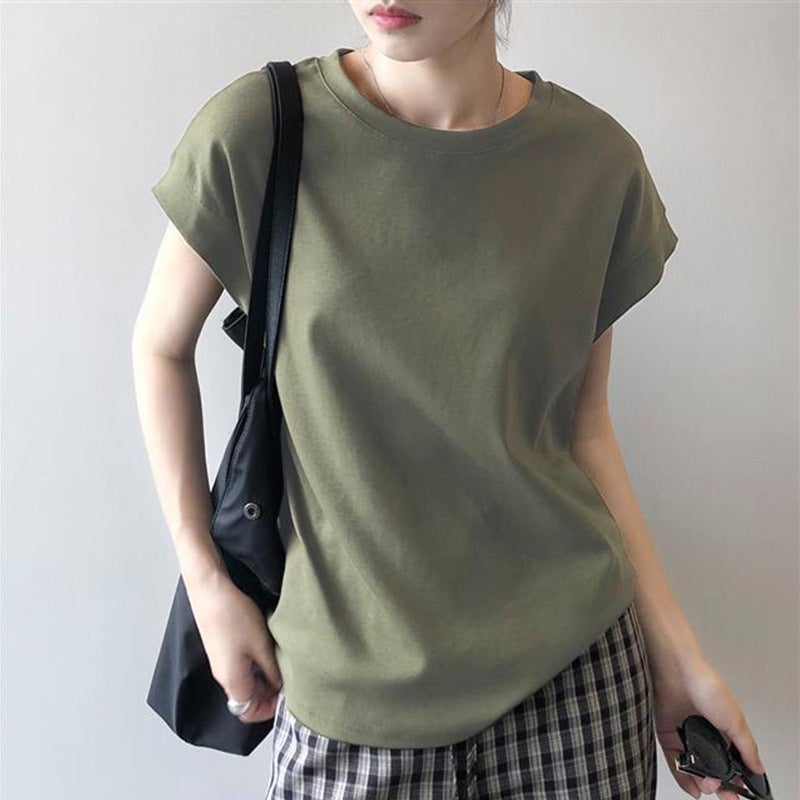 Korean-Style Hong Kong-Style Elegant All-Match Women'S Sleeveless Vest Top Design Sense Side Anti-Glare T-Shirt - Image 1